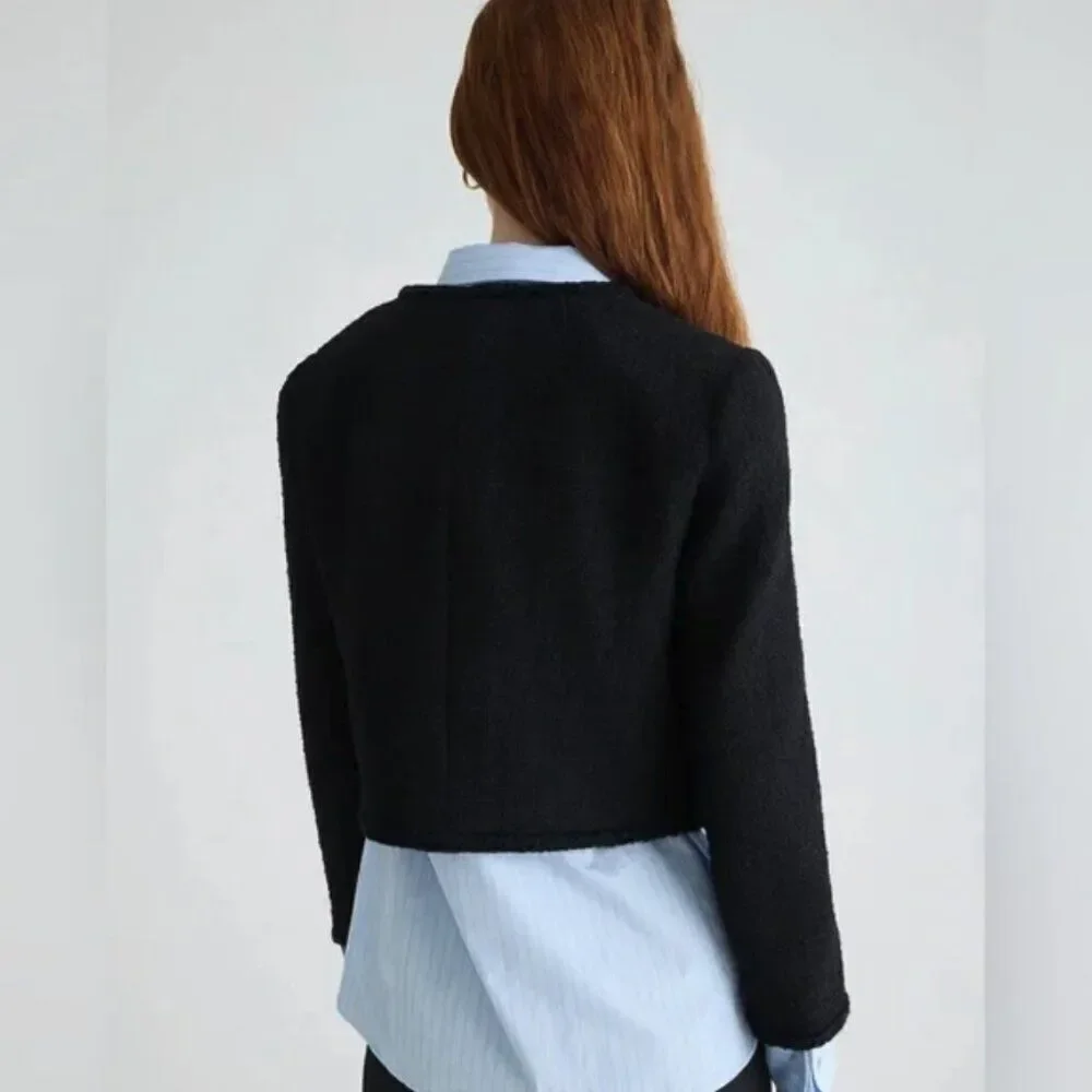 J.Crew Louisa Lady Jacket In Maritime Tweed Blazer Women's 00P Black BU036 NWT